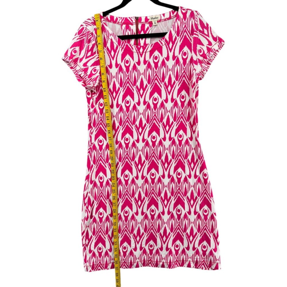 Hatley Ikat T Shirt Dress Pink White Short Cap Sleeve Stretch Back Zip Size M - Picture 7 of 10